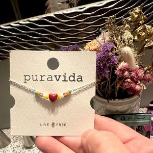 NWT Pure Vida Rhodium/Platinum Heart Adjustable Bracelet